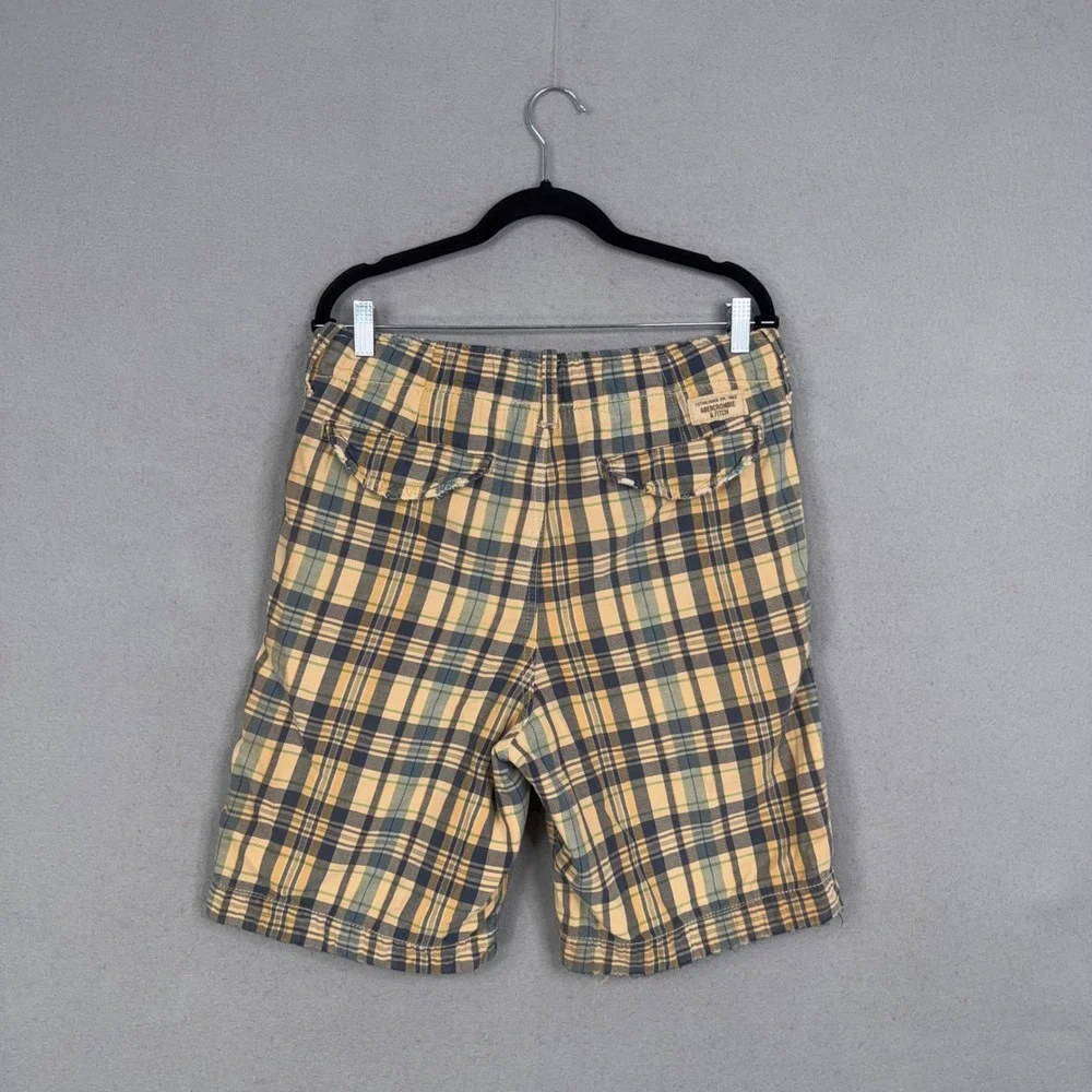 Abercrombie & Fitch Shorts Mens 30 Yellow Plaid Cargo Drawstring Preppy Gorp Y2k